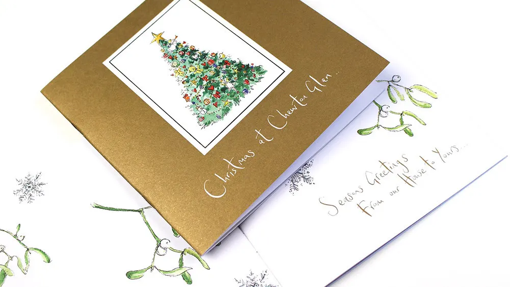 Festive print example featuring a selection of colorful greeting cards, perfect for holiday celebrations and seasonal messaging.