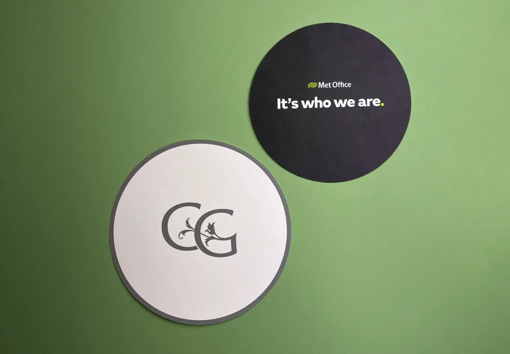 Branded drinks coasters.