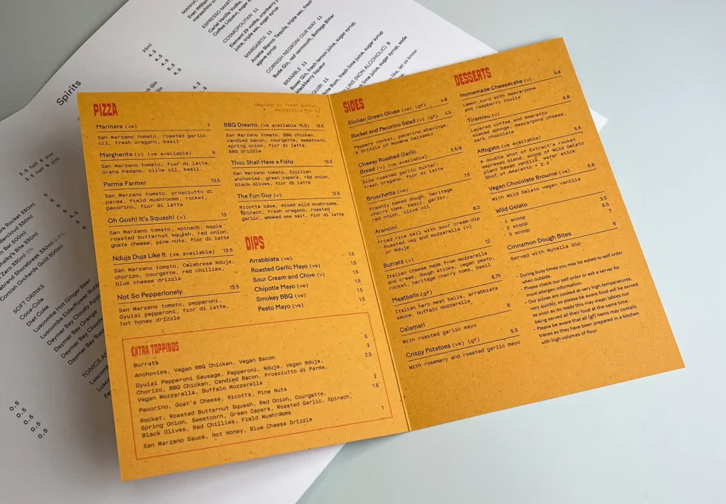 2 stunning menus printed for restaurants.