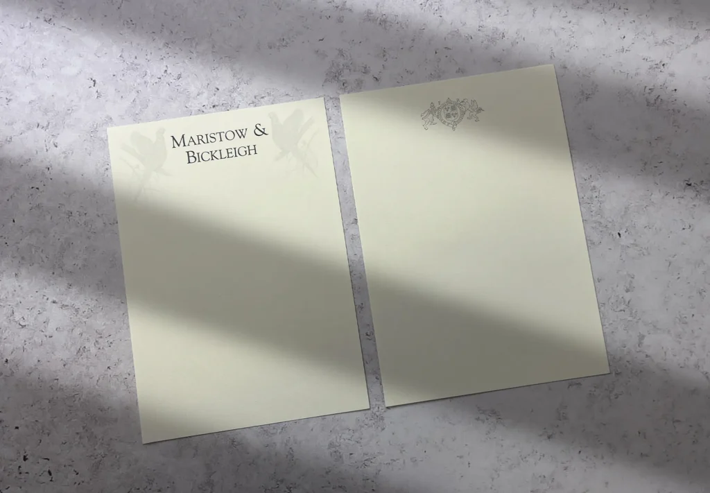 Custom printed letterheads with branding on the header.