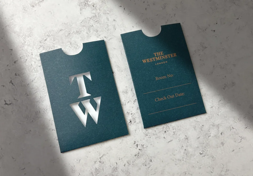 Custom printed hotel key card wallet.