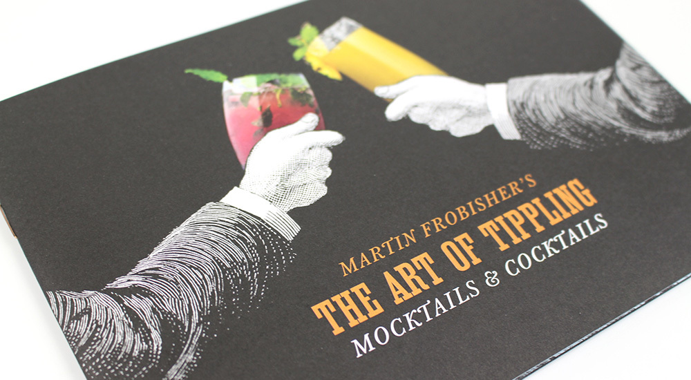 A beautiful example of a cocktail menu printed by Ashley house.