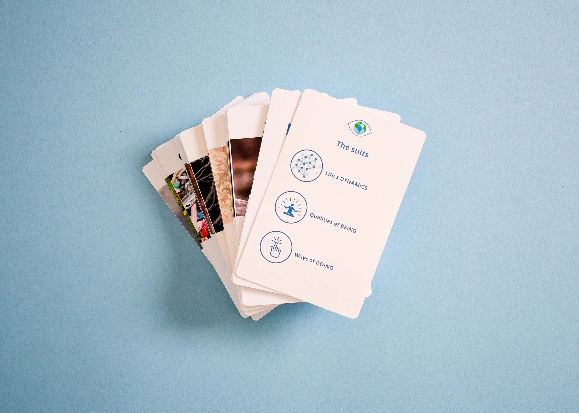 Custom printed card deck with icons and typography showing consistent colour and high quality digital print production
