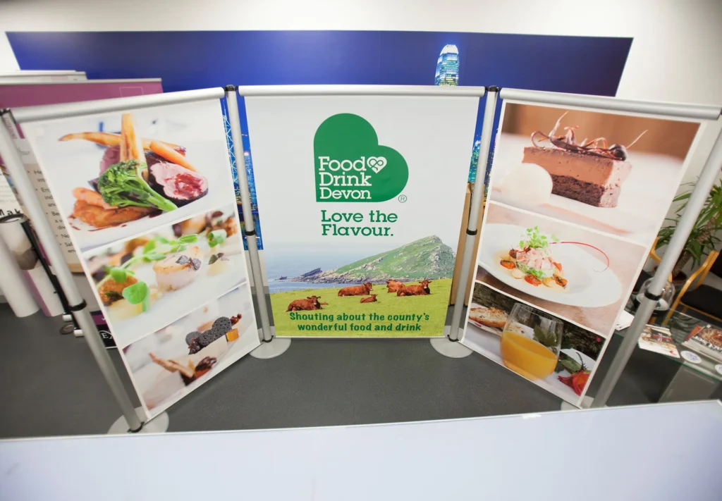 A large three part backdrop for an exhibition stand.