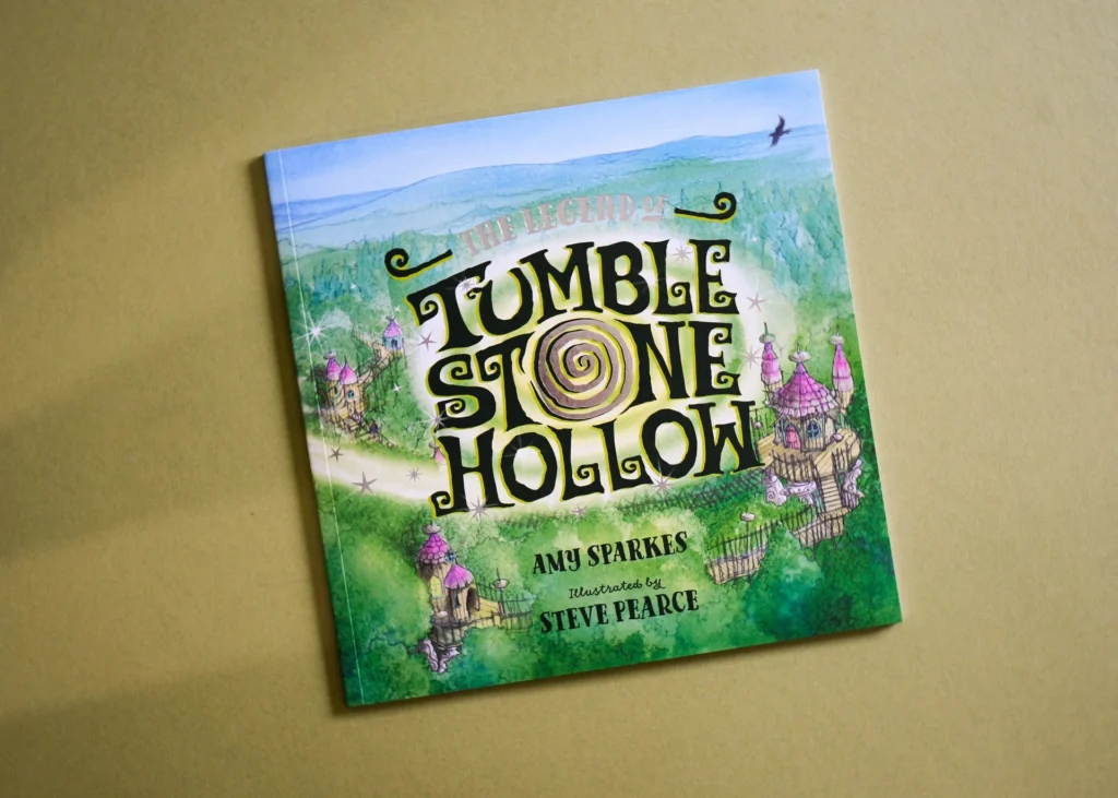 The Legend of Tumble Stone Hollow by Amy Sparkes, a square softback with a foiled title detail.