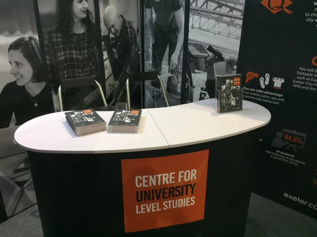Exeter College large format printed exhibition stand.