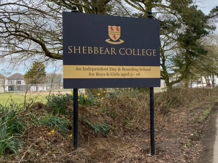 A large format sign erected at Shebbear College