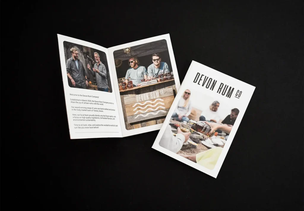 A beautifully printed leaflet for Devon Rum, showcasing high quality craftmanship.