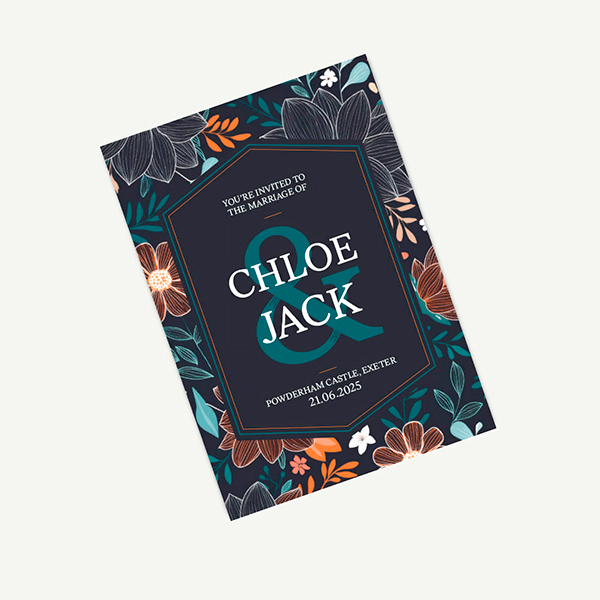 A bright print of a wedding invite.