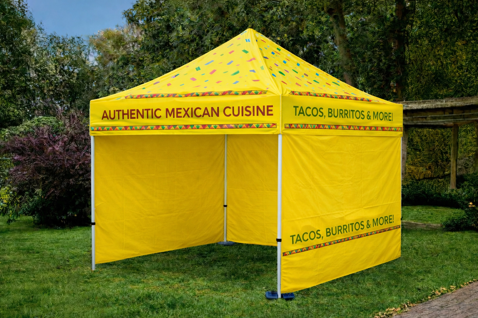 A yellow Mexican cuisine gazebo.