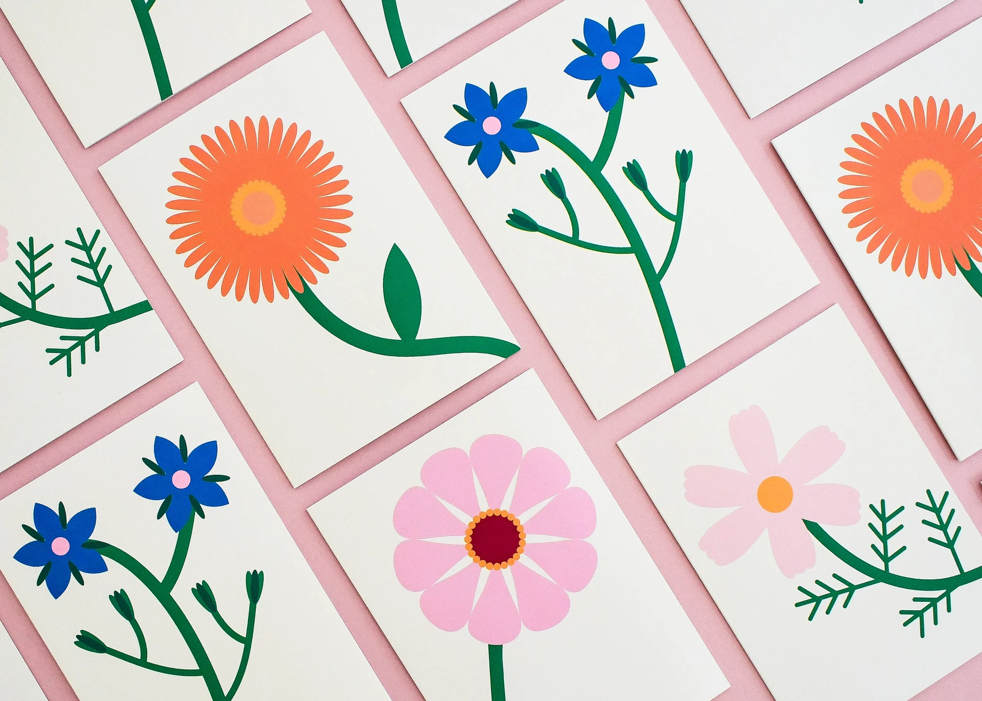 Set of digitally printed illustrated cards demonstrating consistent colour accuracy and detail