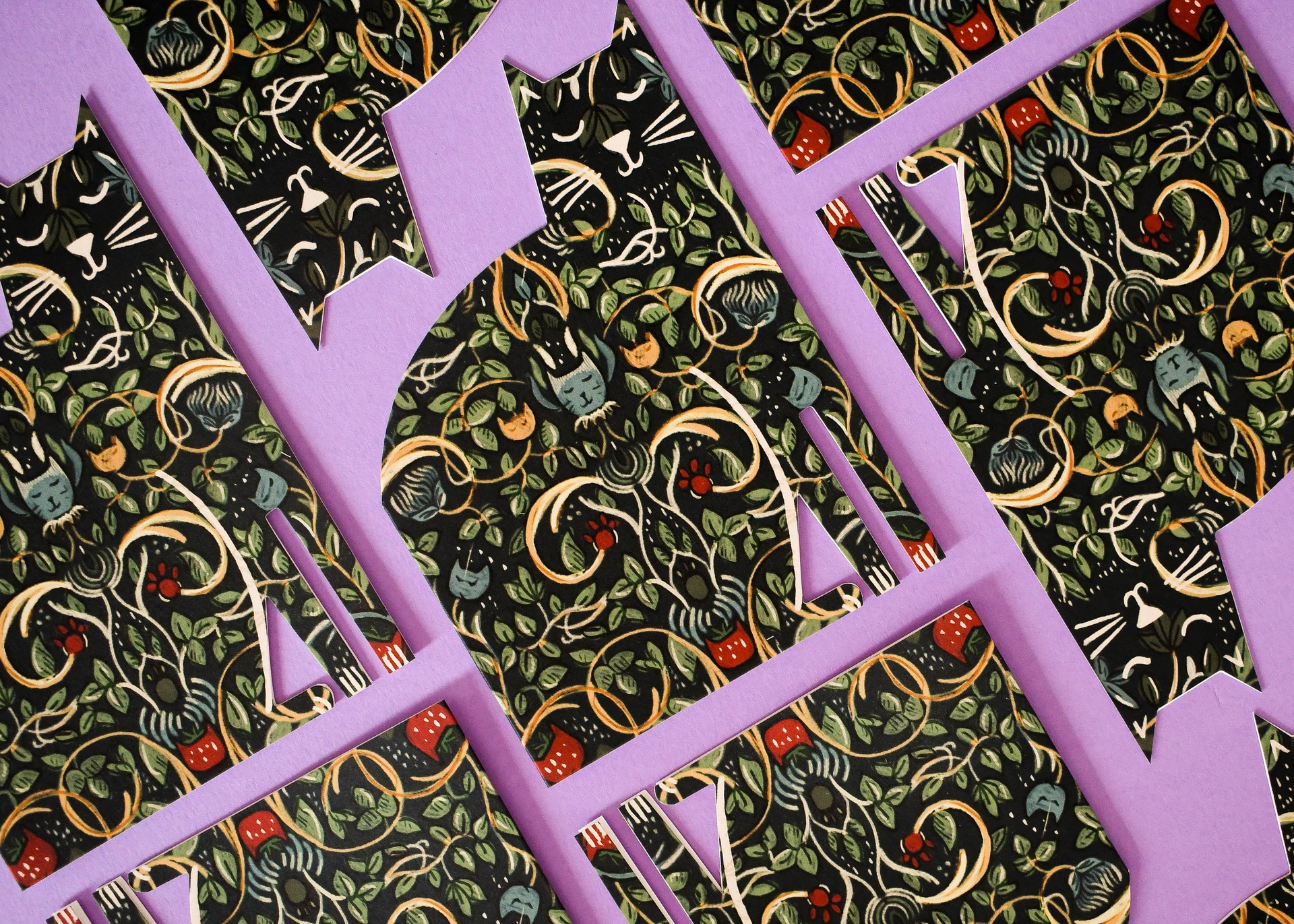 Luxury patterned greeting cards printed with detailed illustrated artwork and rich colours